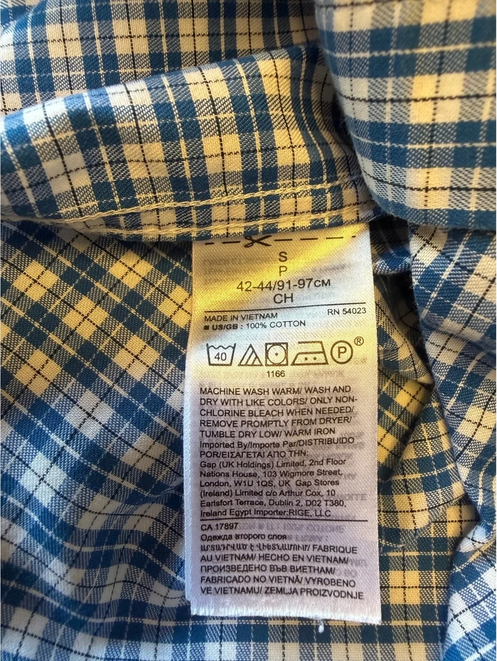 Banana Republic Men’s Standard Fit Non-Iron 100% Cotton Blue Check Shirt Size S